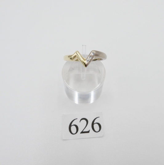 Wishbone V-Form Bicolor Weiß Gelb Gold Brillant Ring 585 14K Gr. 55 Diamanten - Antikhandel-Stuttgart