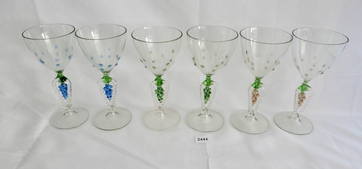 6x Lauscha Bimini Wein Glas Gläser Set Art Deco 14,8 cm buntes Traubenmotiv