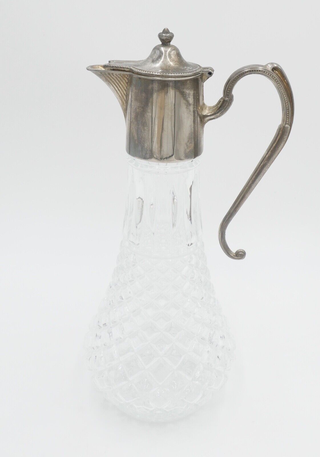 Karaffe E.P. Zinc / Zink versilbert Diamond cut Glass made in England - Antikhandel-Stuttgart