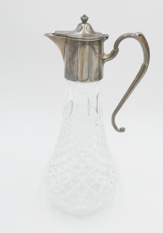 Karaffe E.P. Zinc / Zink versilbert Diamond cut Glass made in England - Antikhandel-Stuttgart
