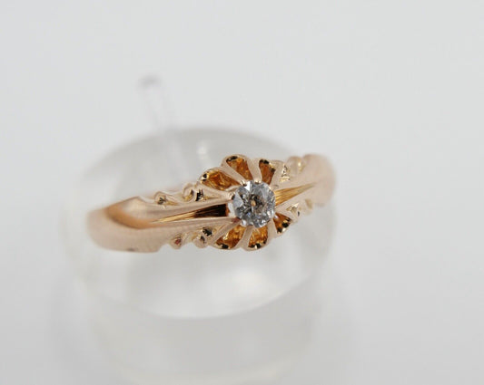 Antiker Solitär Damen Rotgold Ring 585 14K Gr. 57 Diamant im Alschliff 0,13 Ct - Antikhandel-Stuttgart