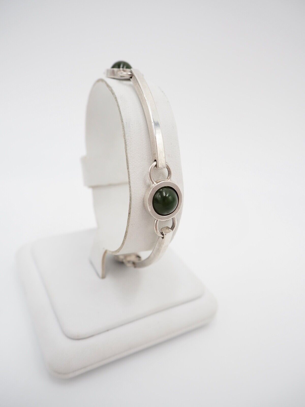 vintage 60er Jahre Silber 925 NP AVENTURIN Grün Armkette Gliederarmband Armband - Antikhandel-Stuttgart