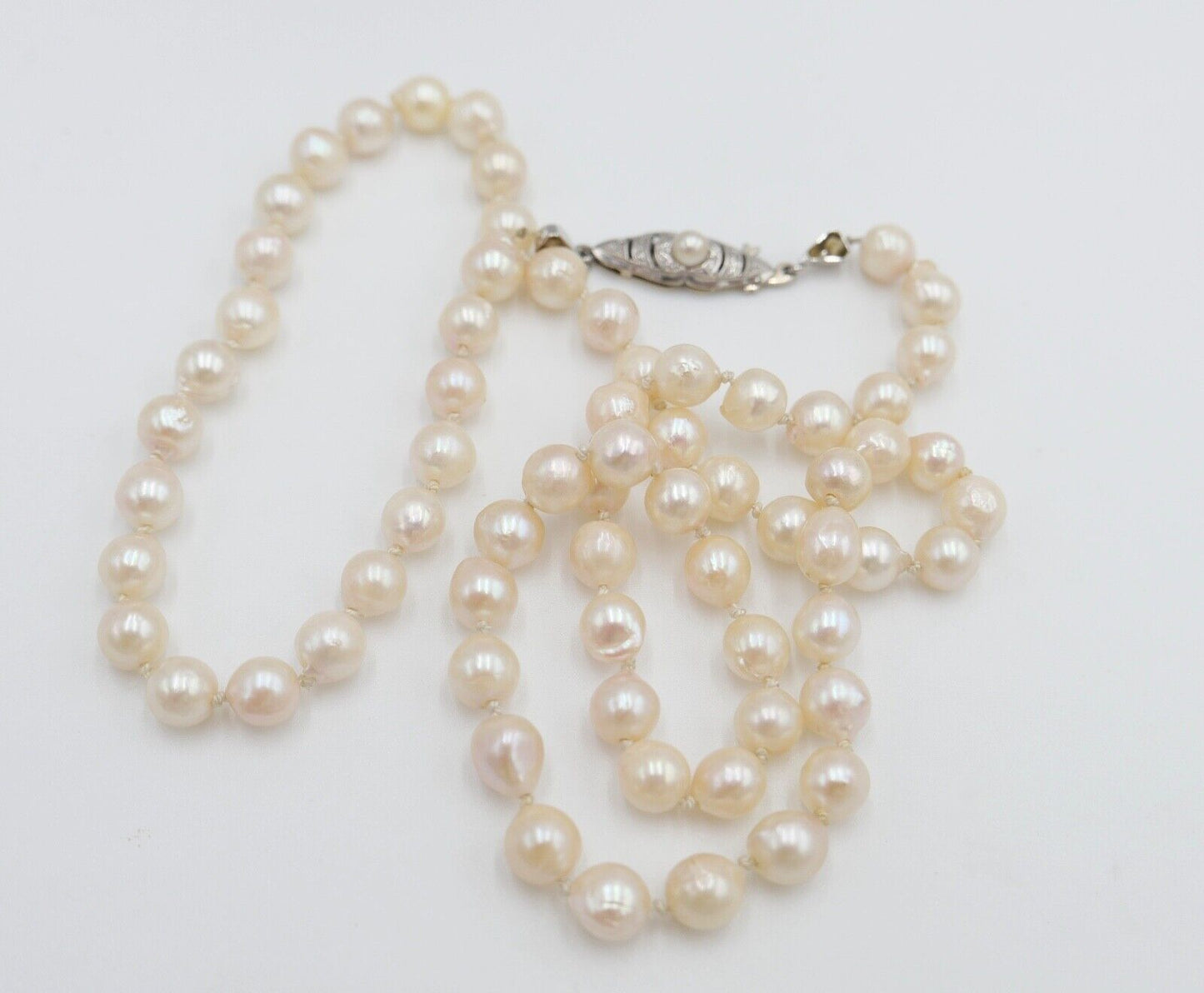 80er Jahre Akoya Perlenkette Collier 52 cm Zuchtperle Gold 333 / 8 K Ø 6 mm - Antikhandel-Stuttgart