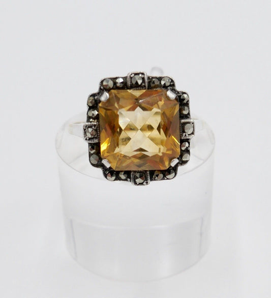 50er Jahre Bicolor Ring 585 Gold & 835 Silber Gr. 55-56 mit Quarz & Markasit - Antikhandel-Stuttgart