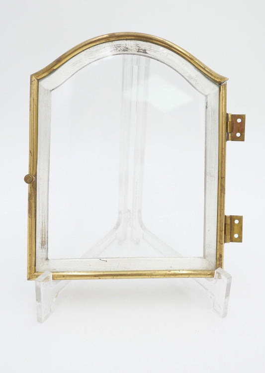 alte Glastür / Glasöffner Messing Kaminuhr Tischuhr facettiertes Glas Ersatzteil - Antikhandel-Stuttgart