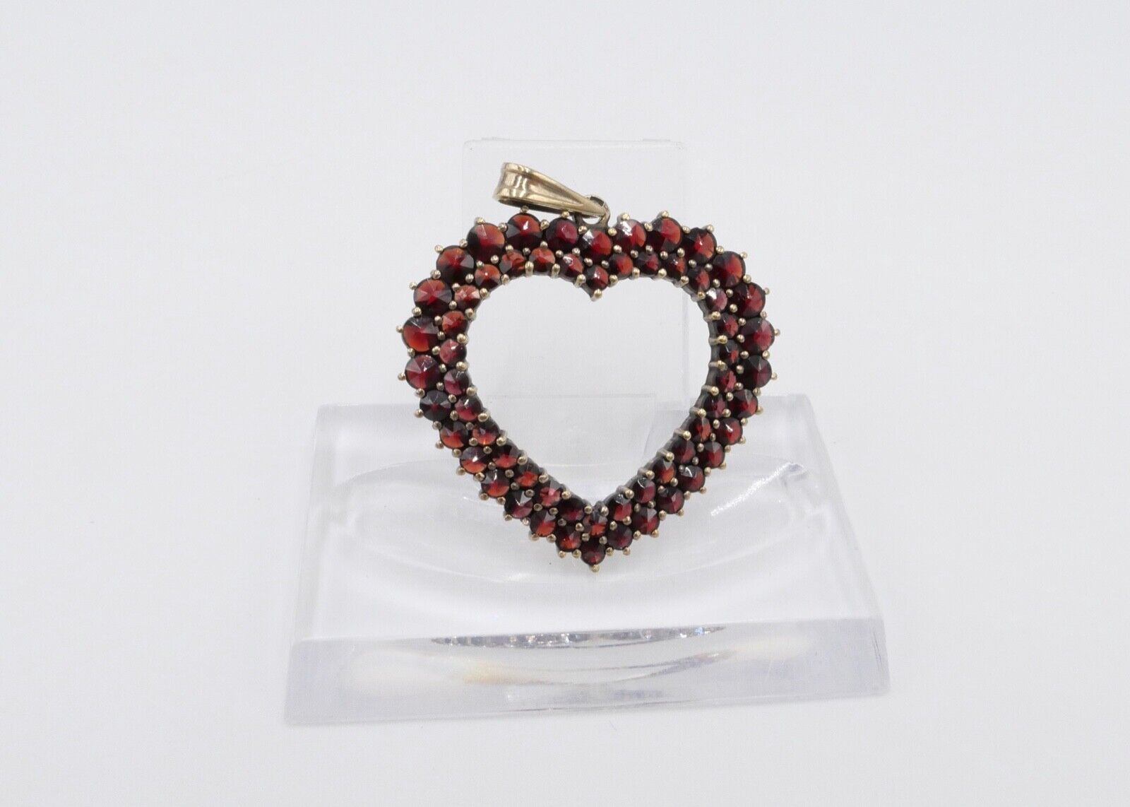 80er Jahre Anhänger Silber vergoldet Granat Herz - Antikhandel-Stuttgart