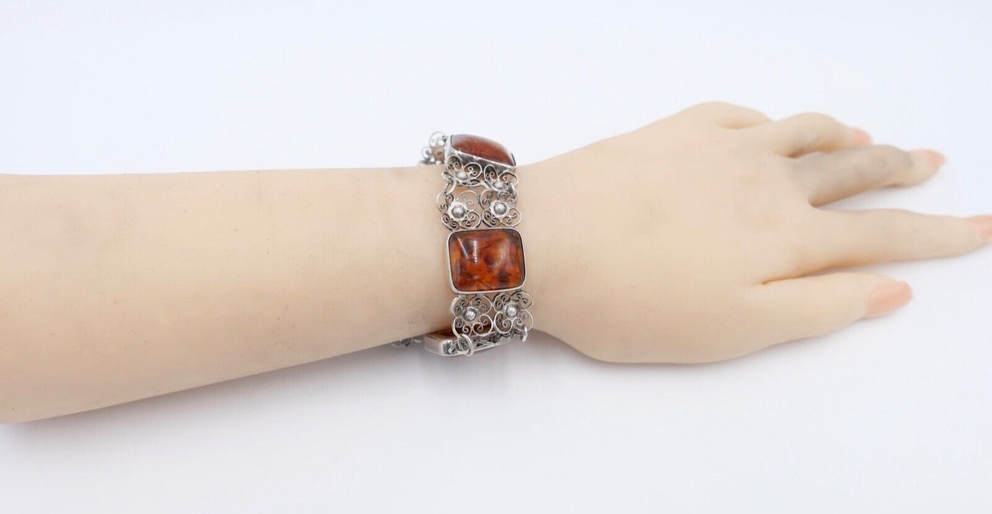 filigranes Silber 835 Bernstein Armband floral Armreif Polen - Antikhandel-Stuttgart