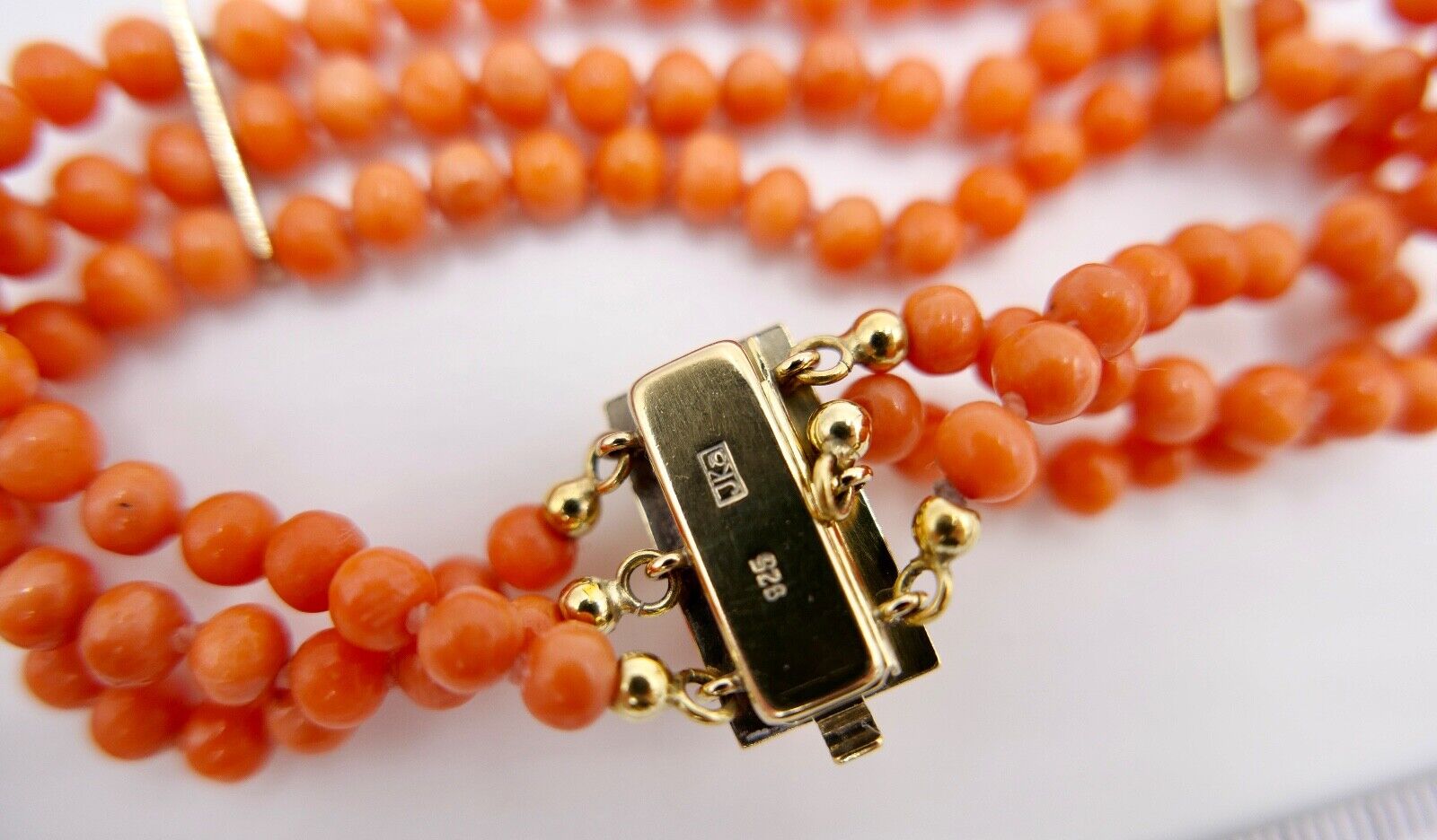 Korallen Armband 3 REIHIG 925 JKa Silber vergoldet ( aus einem Set ) - Antikhandel-Stuttgart