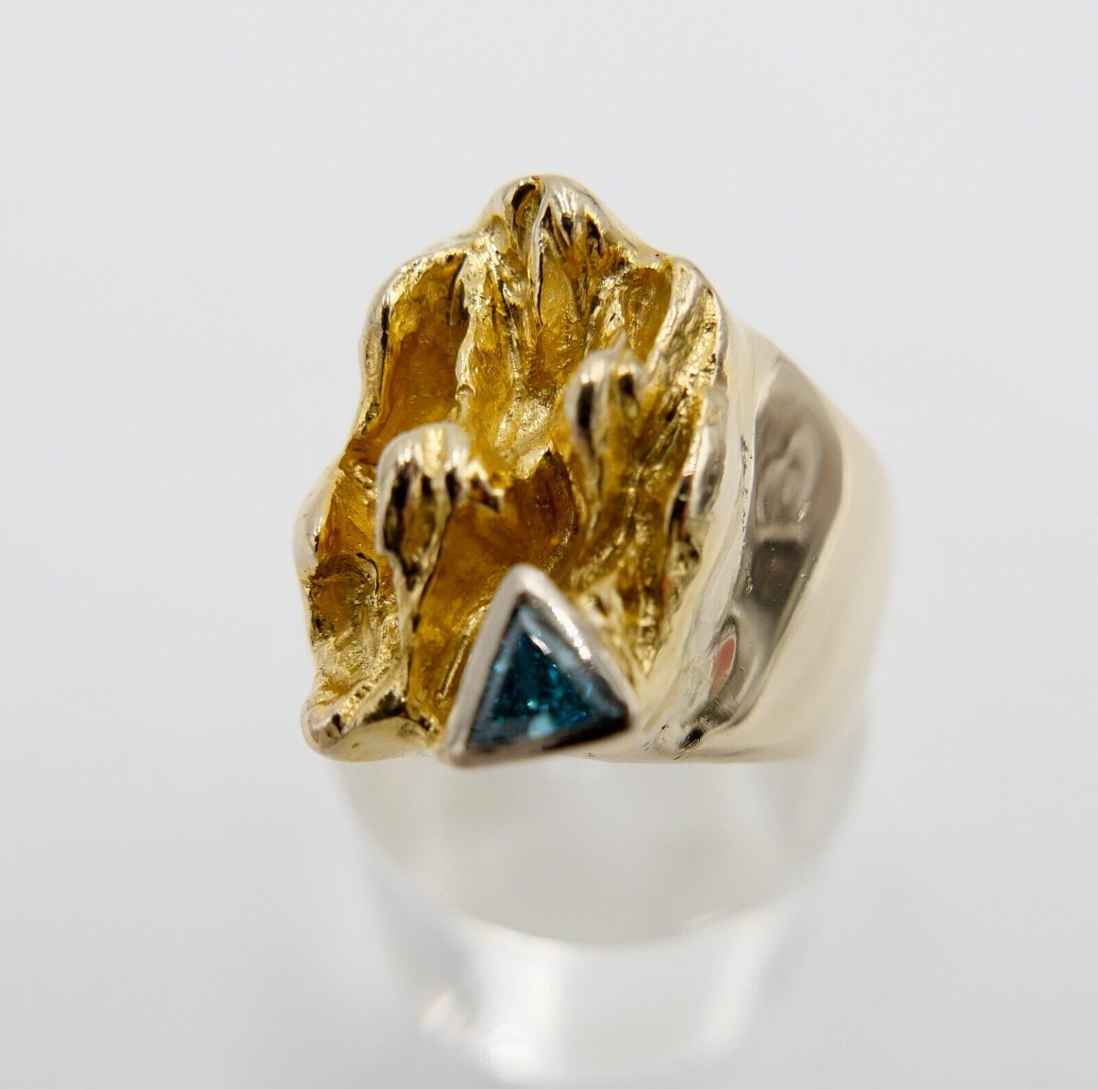 Massiv Herren Goldring blau-türkis Fancy Diamant 750 18K Gr.60 UNIKAT Handarbeit - Antikhandel-Stuttgart