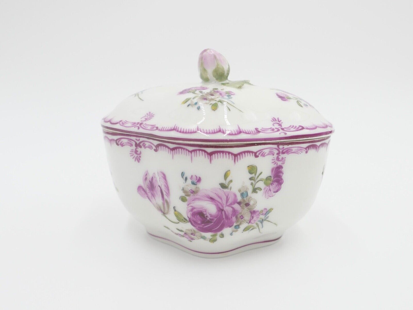 Sächsische Porzellanmanufaktur Dresden Deckeldose Bonboniere Porzellan Rose - Antikhandel-Stuttgart