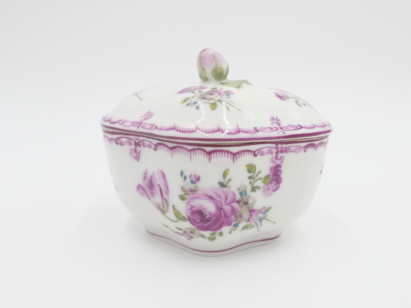 Sächsische Porzellanmanufaktur Dresden Deckeldose Bonboniere Porzellan Rose - Antikhandel-Stuttgart