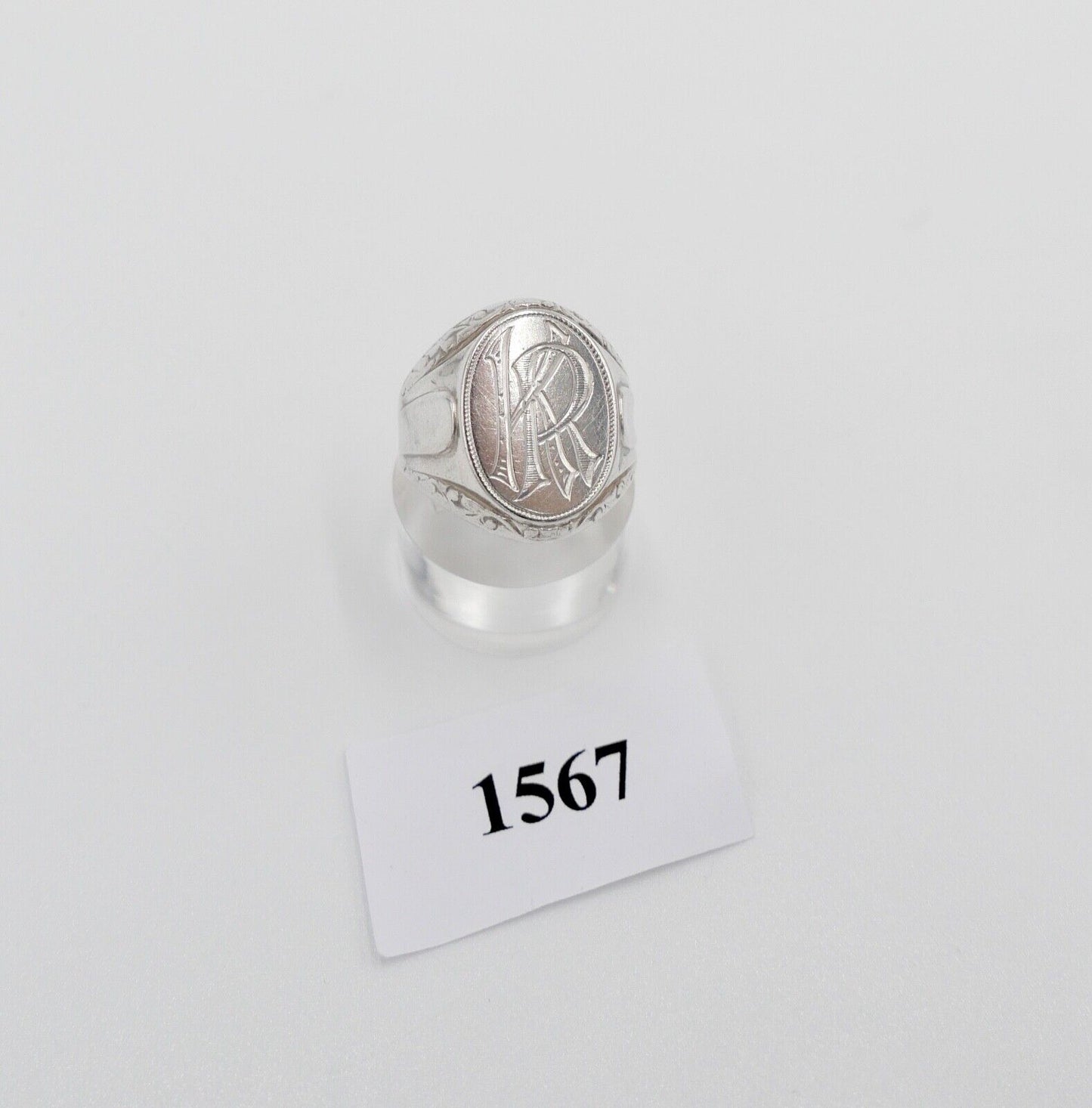 ART DECO Siegelring Monogramm KR Herrenring Ring 835 Silber Gr. 63 - Antikhandel-Stuttgart