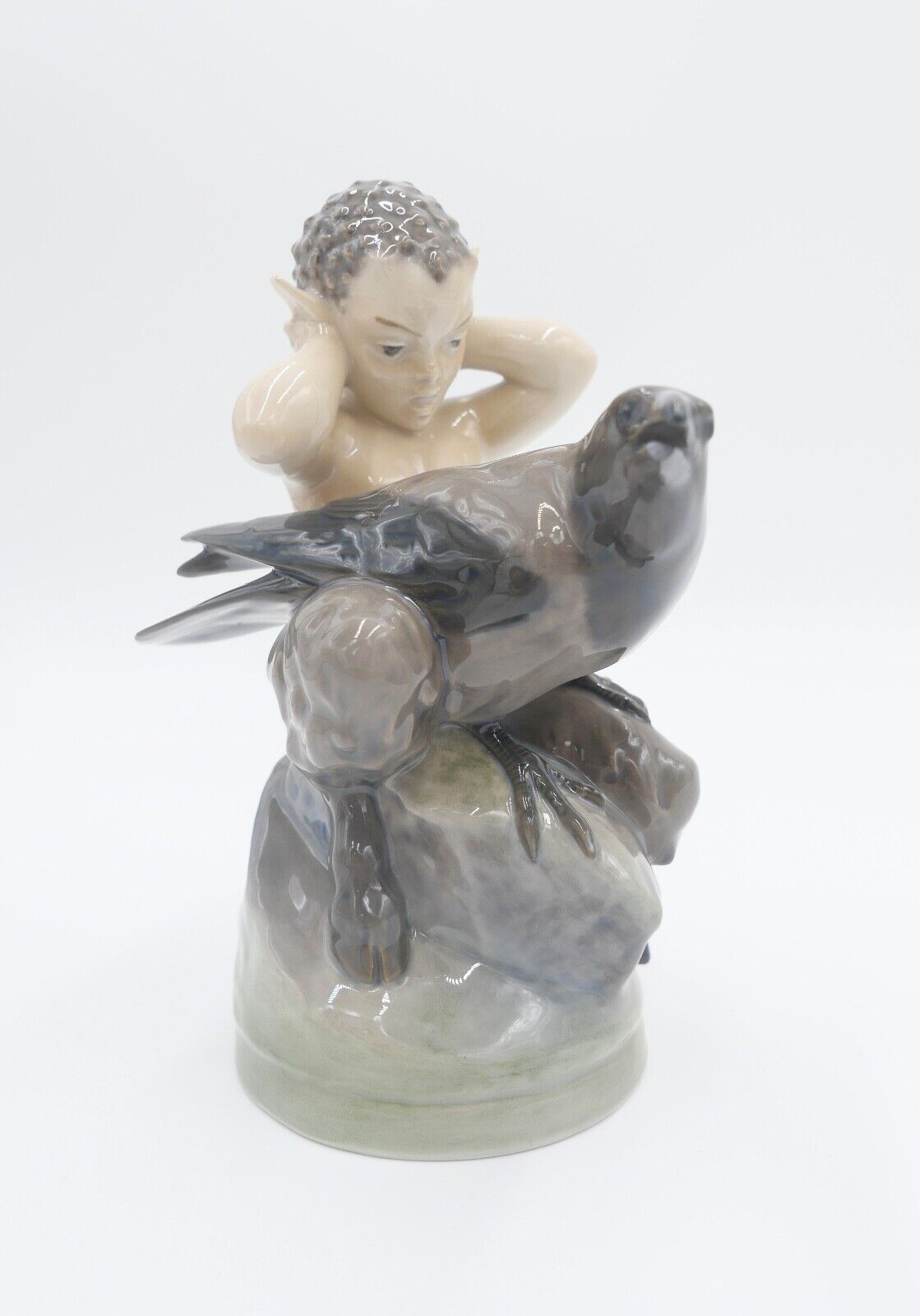 ROYAL COPENHAGEN Porzellan Figur Faun mit Krähe 2113 Christian Thomson - Antikhandel-Stuttgart