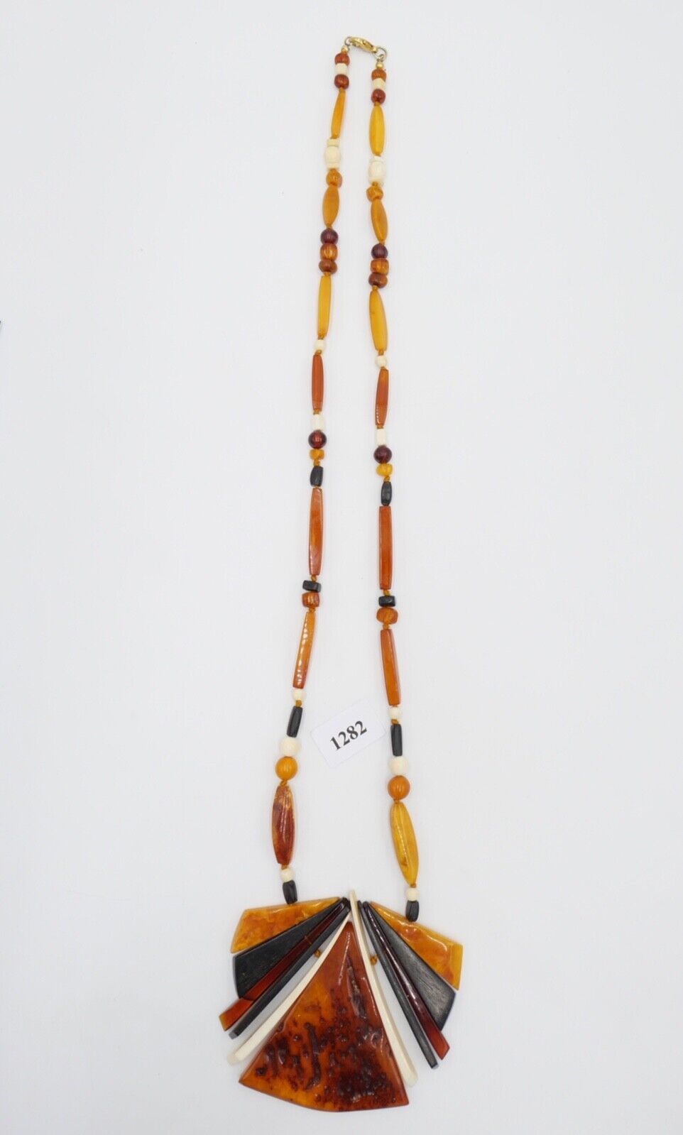 Bernstein & Bein Collier Kette butterscotch Halskette Ø 80cm vergoldet - Antikhandel-Stuttgart