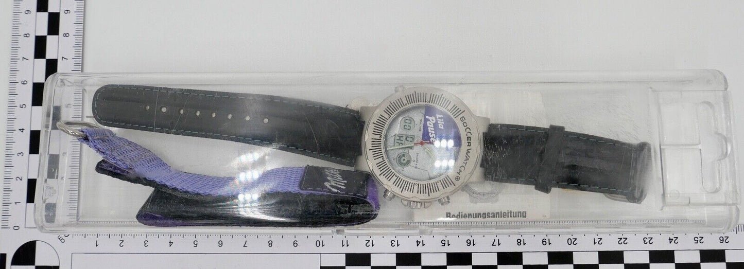 MILKA LILA PAUSE SOCCER WATCH Armbanduhr NEU in OVP Digital Quarz Stoppfunktion - Antikhandel-Stuttgart