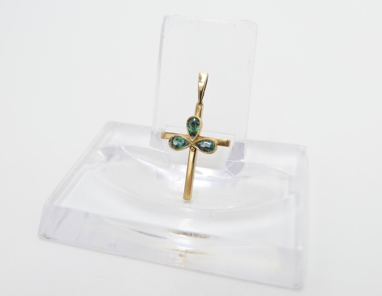 40er Jahre Kreuz Anhänger 333 / 8K Gelbgold Gold Kreuzanhänger Turmalin Tropfen - Antikhandel-Stuttgart