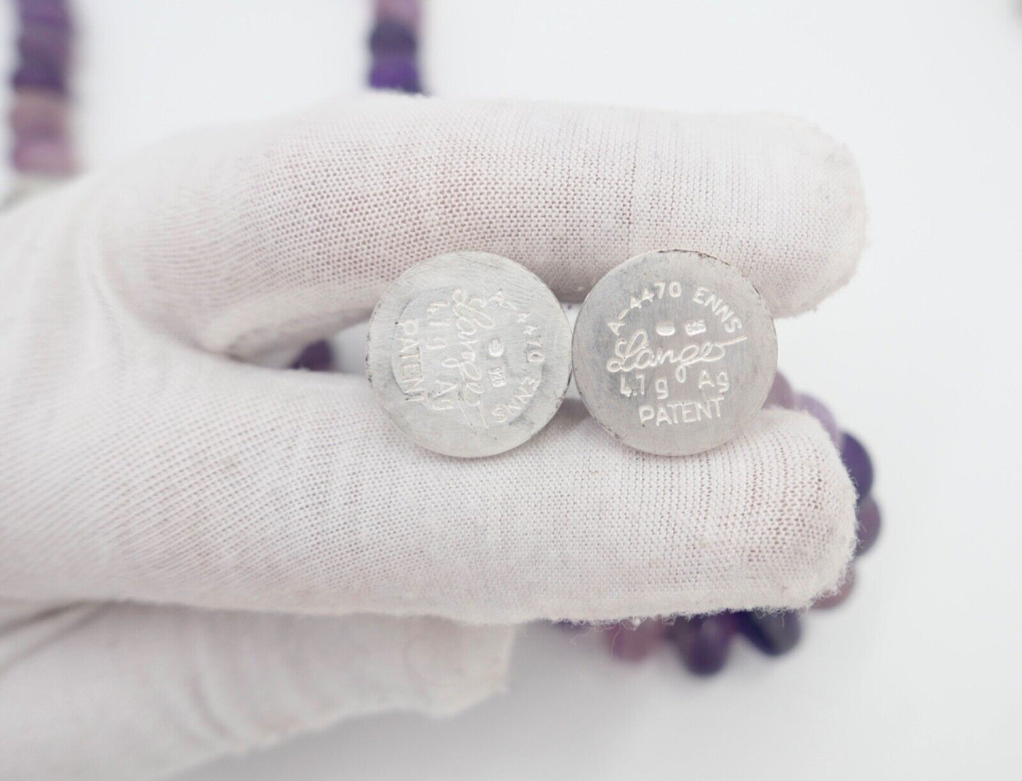 Amethyst Kette Collier 925 Silber & 750 Gold Elementen 90 cm Magnet Verschluss - Antikhandel-Stuttgart