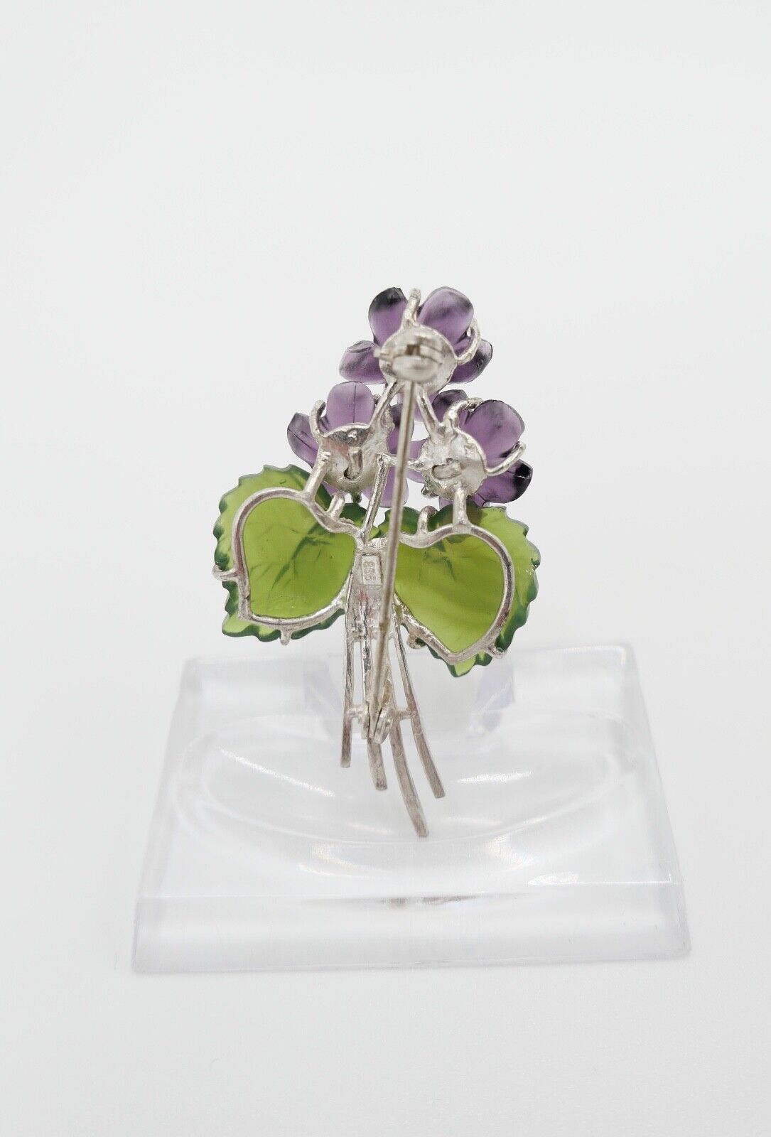 70er Jahre Florale Silberbrosche Brosche Silber 835 Blumen aus Glas Glassteine - Antikhandel-Stuttgart