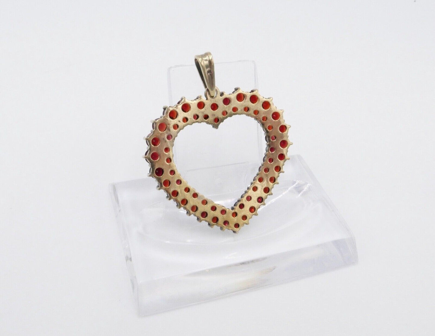 80er Jahre Anhänger Silber vergoldet Granat Herz - Antikhandel-Stuttgart