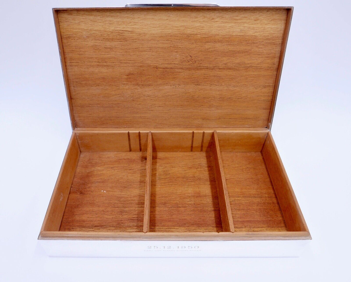 Zigarren Box Dose Kiste 835 S.F. Silber " C&A DINKELACKER " von Weihnachten 1950 - Antikhandel-Stuttgart