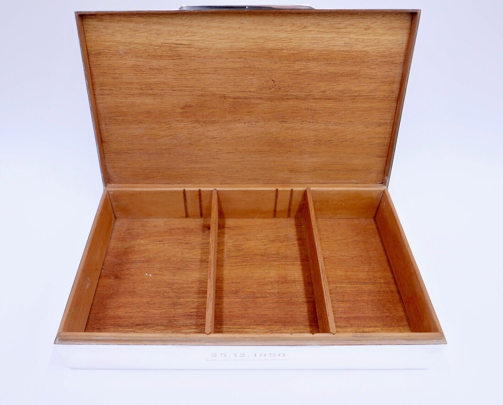 Zigarren Box Dose Kiste 835 S.F. Silber " C&A DINKELACKER " von Weihnachten 1950 - Antikhandel-Stuttgart