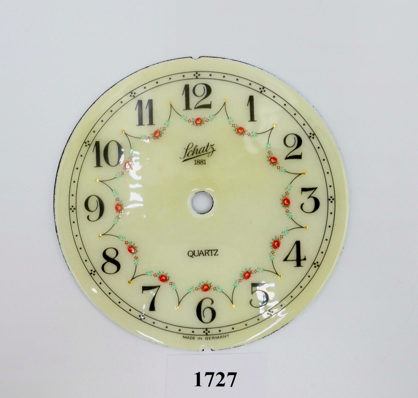 Zifferblatt Ø 102mm NEU Emaille SCHATZ 1881 QUARTZ für Kaminuhr Tischuhr usw. - Antikhandel-Stuttgart