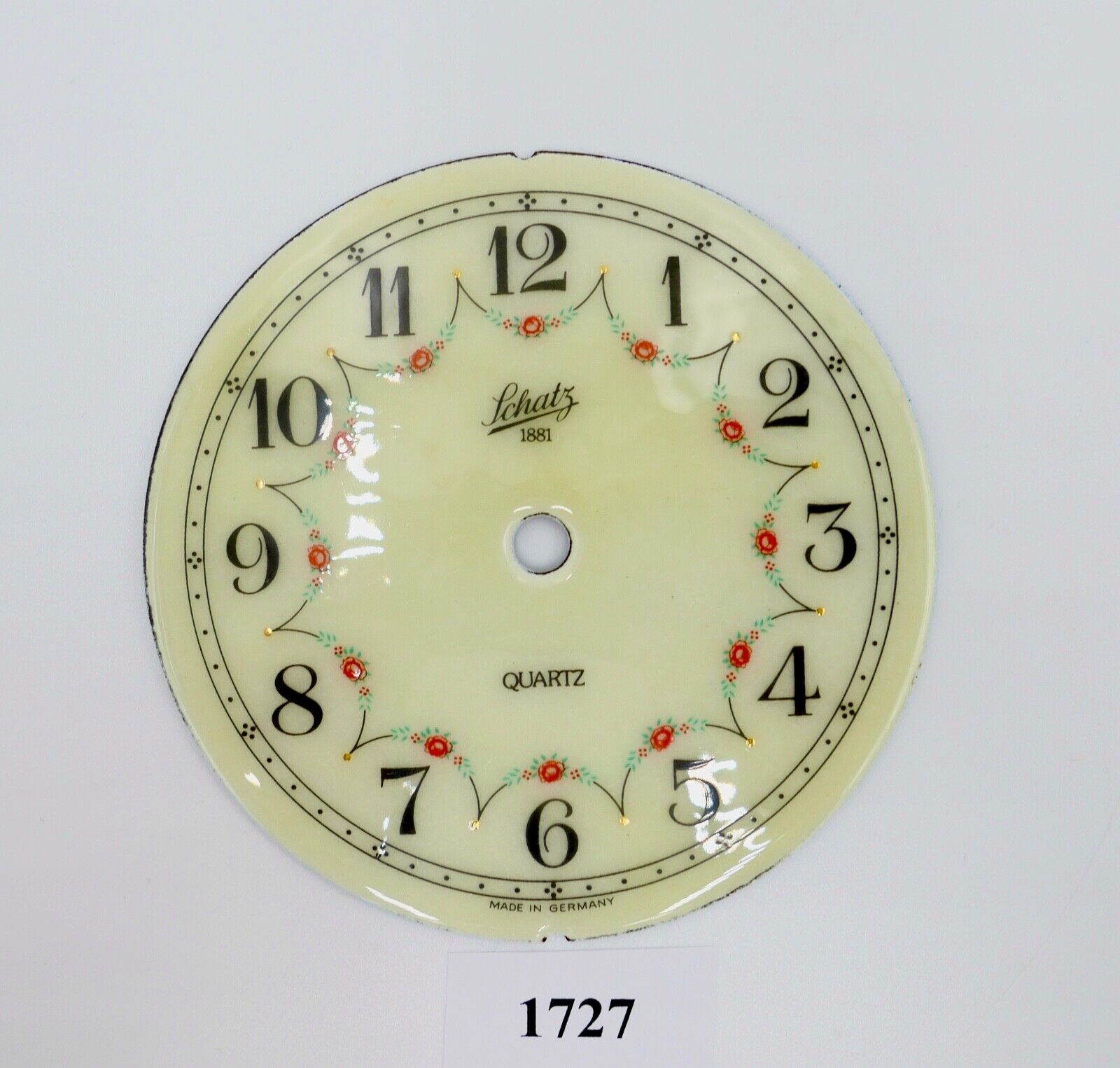 Zifferblatt Ø 102mm NEU Emaille SCHATZ 1881 QUARTZ für Kaminuhr Tischuhr usw. - Antikhandel-Stuttgart