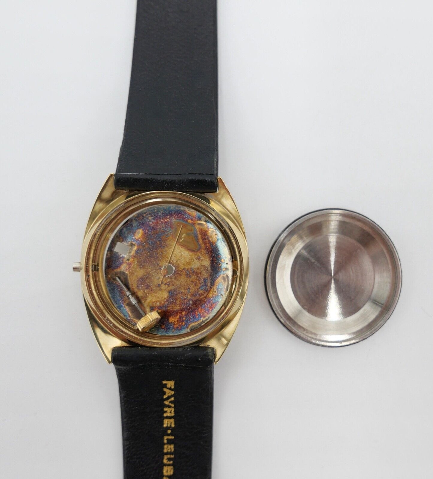 NEU Vintage 70er Jahre Gehäuse FAVRE-LEUBA GENEVÉ DAYMATIC Ref. 59692 vergoldet - Antikhandel-Stuttgart