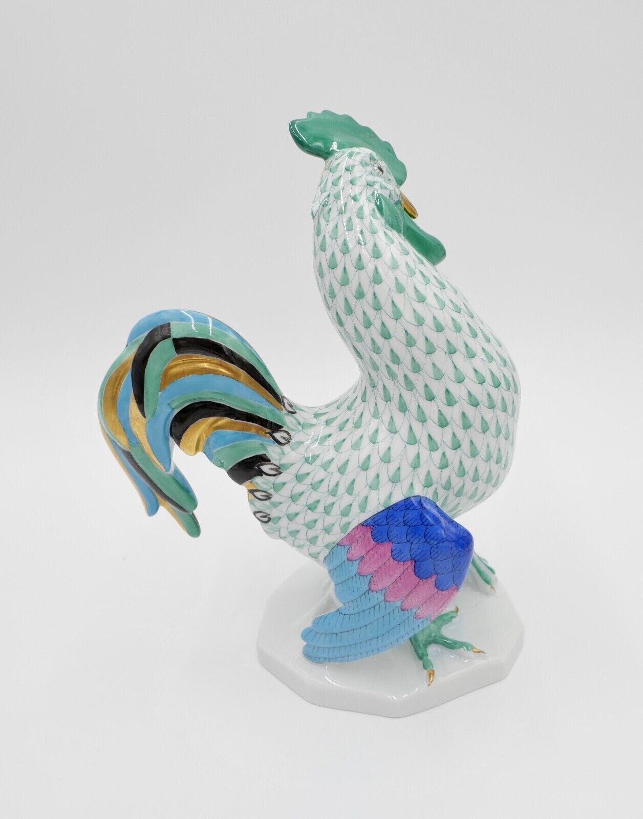 Herend Ungarn Figur Bunter Hahn 23 cm Modell Nr. 5014 Grün NEUwertig - Antikhandel-Stuttgart