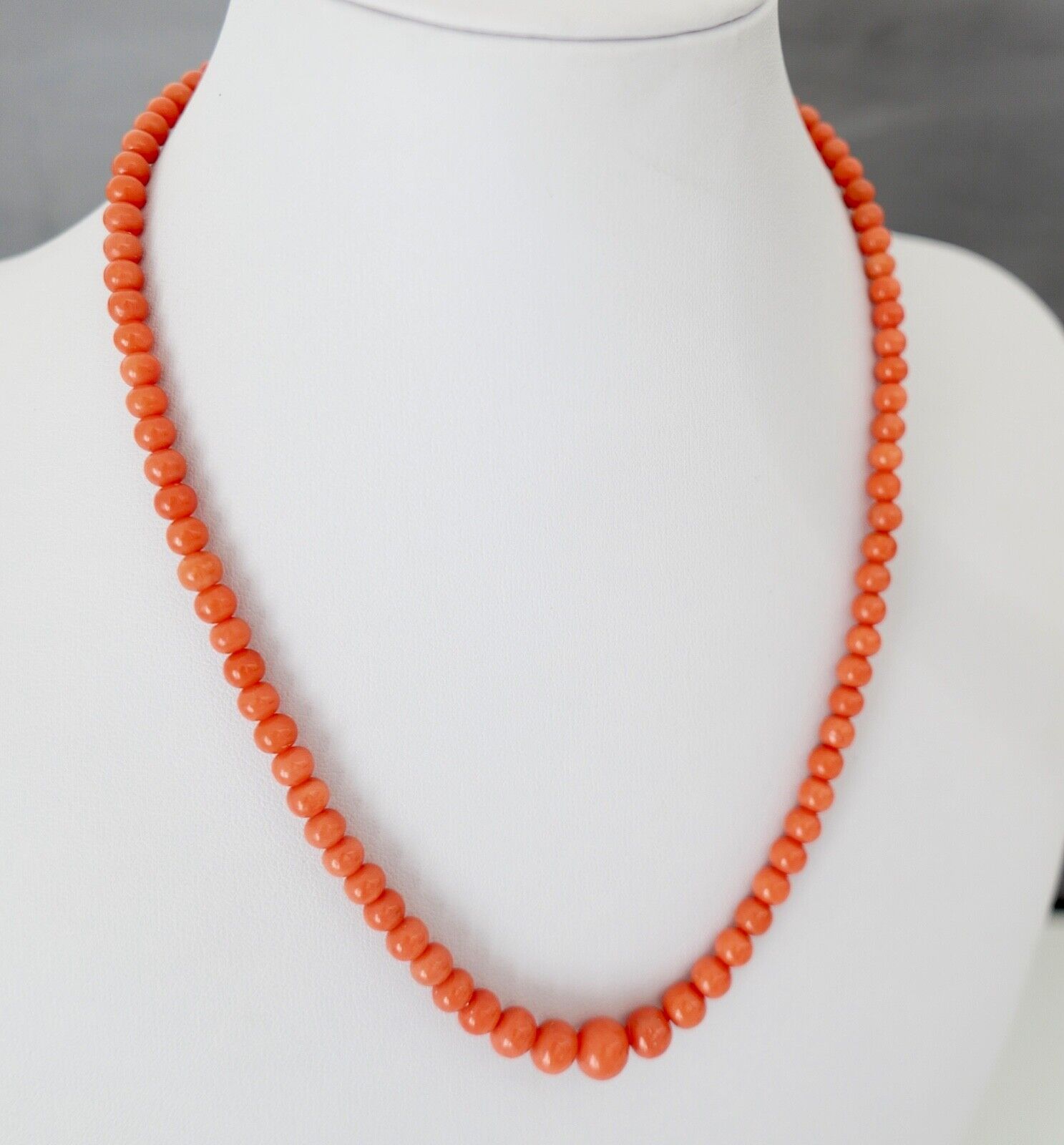 Korallen Kette coral necklace Kugel 44 cm Ø 8,4 mm Silber verholdet - Antikhandel-Stuttgart