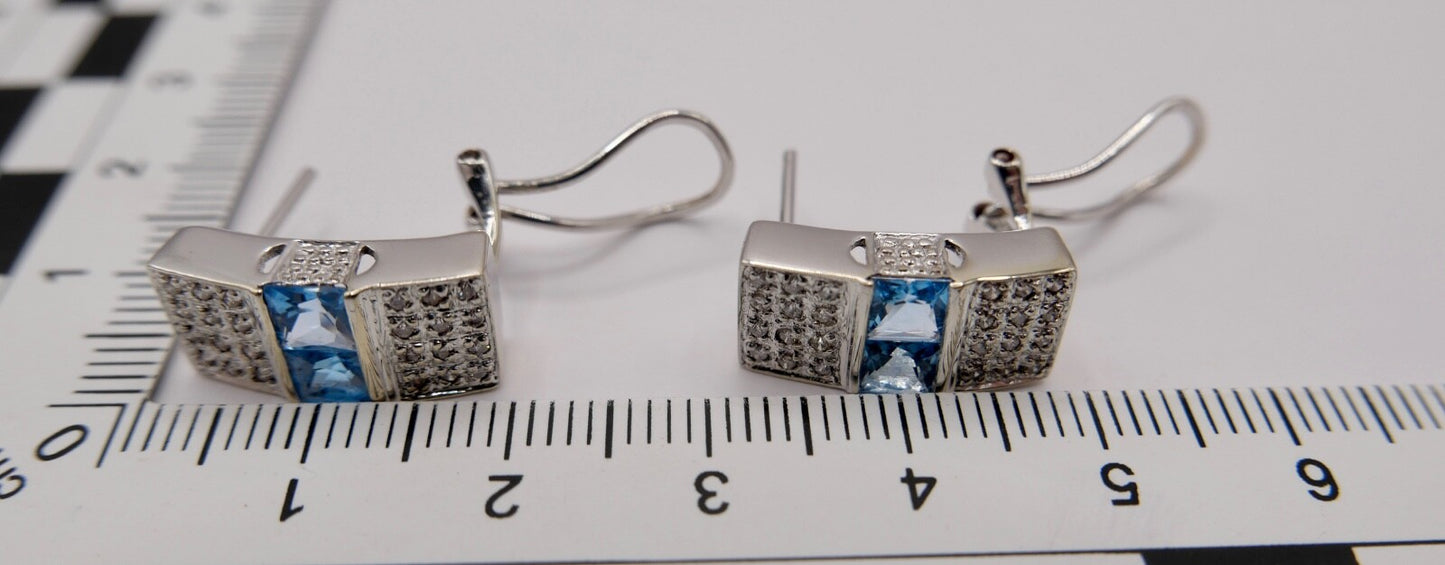 Blautopas & Brillant 750 18K Weißgold Gold Ohrringe 2 Ctw NEUwertig CCF
