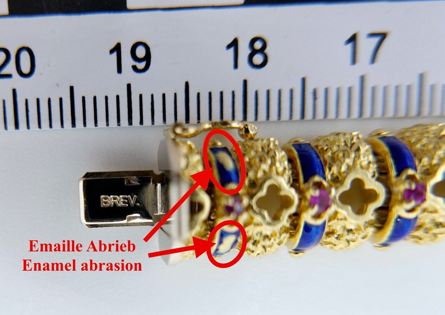 Massives UNOAERRE Gelbgold Armband 750 18K Emaille Rubin 1AR Arezzo Italien 60er - Antikhandel-Stuttgart