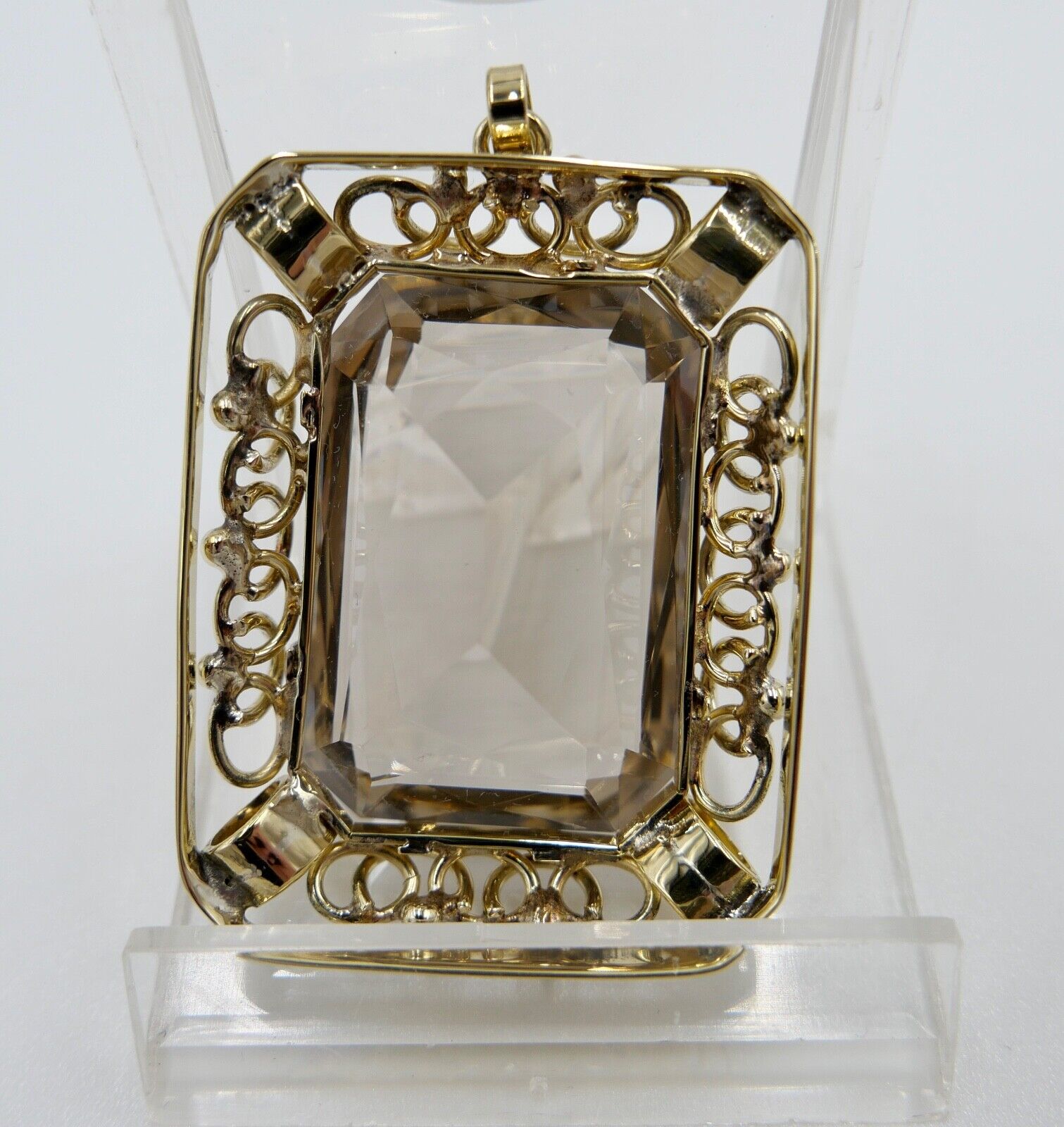XXL Rauchquarz Anhänger 585 / 14K Gelbgold 40x31mm im Scheren Schliff 68,7 Ct - Antikhandel-Stuttgart