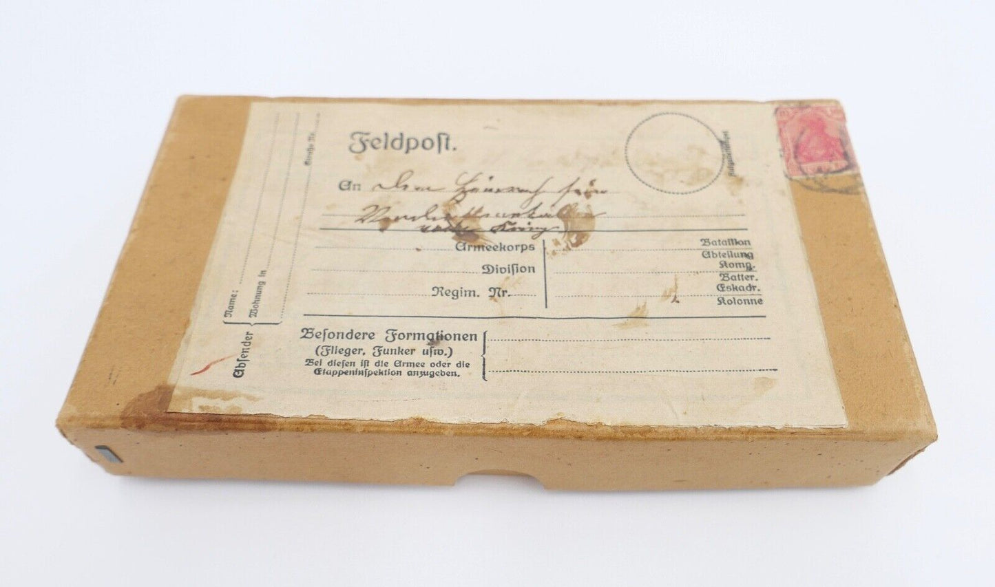 Schachtel für Feldpost mit Briefmarke Deutsches Reich 19x10x3cm - Antikhandel-Stuttgart