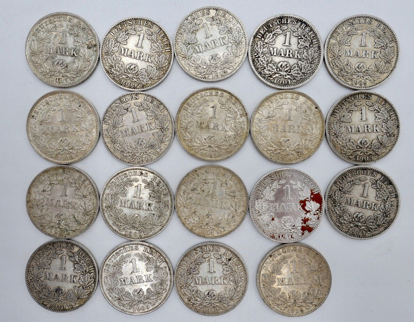 19x 1 Mark 1901 1905 1909 1910 1912 1914 1915 J D G A Silbermünze Jäger J.17 - Antikhandel-Stuttgart