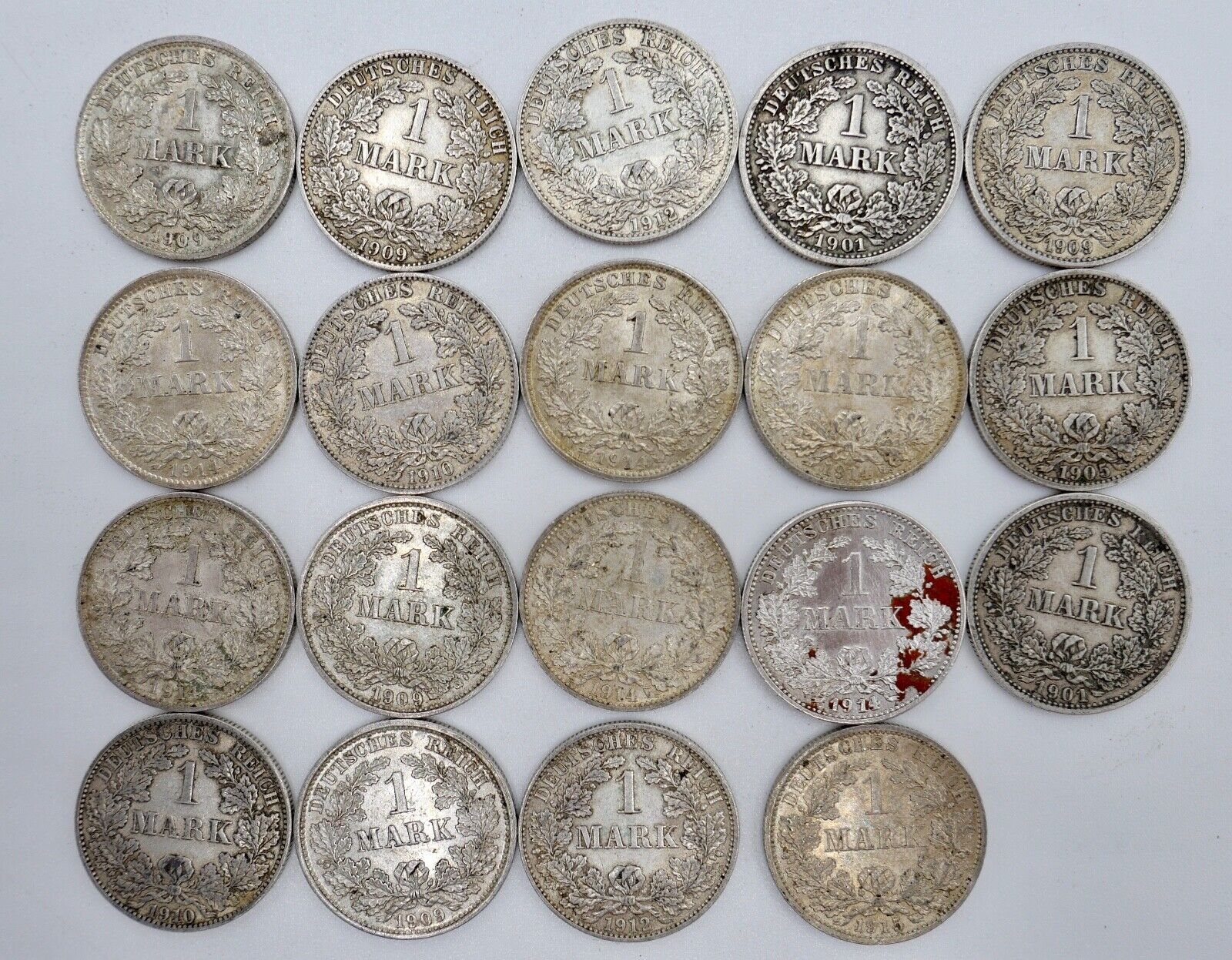 19x 1 Mark 1901 1905 1909 1910 1912 1914 1915 J D G A Silbermünze Jäger J.17 - Antikhandel-Stuttgart