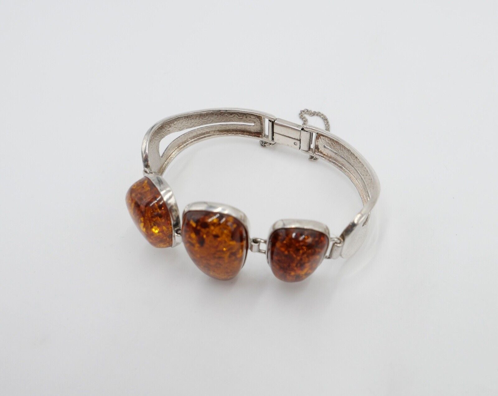 80er Jahre Silber 925 Bernstein Armband Armreif Armspange G Danzig Polen - Antikhandel-Stuttgart