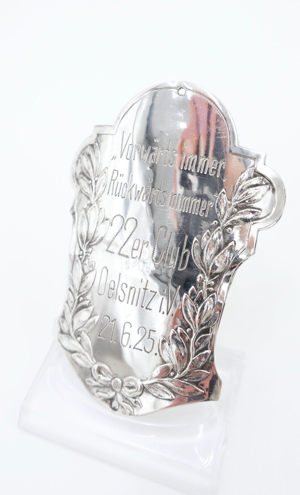 Fahrrad Plakette 1925 Silber 800 22er Club Oelsnitz i.V. - Antikhandel-Stuttgart