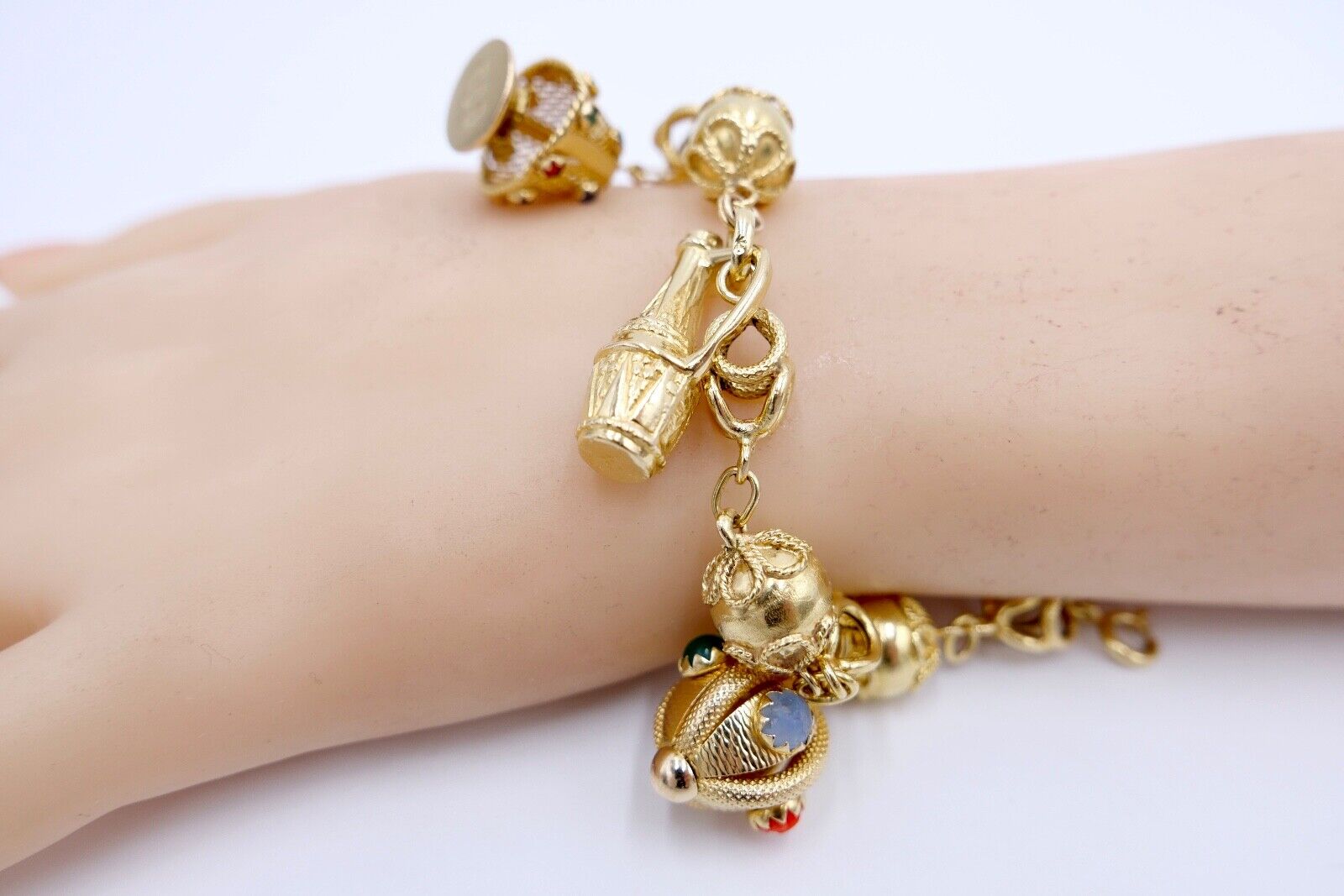 seltenes Bettelarmband Gold Armband 750 / 18K mit bunten Edelsteinen UNOAERRE - Antikhandel-Stuttgart