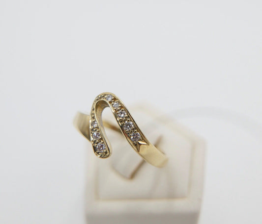 WK Damen Wishbone V-Form Gelbgold Brillant Ring 585 14K Gr. 56 Diamanten - Antikhandel-Stuttgart