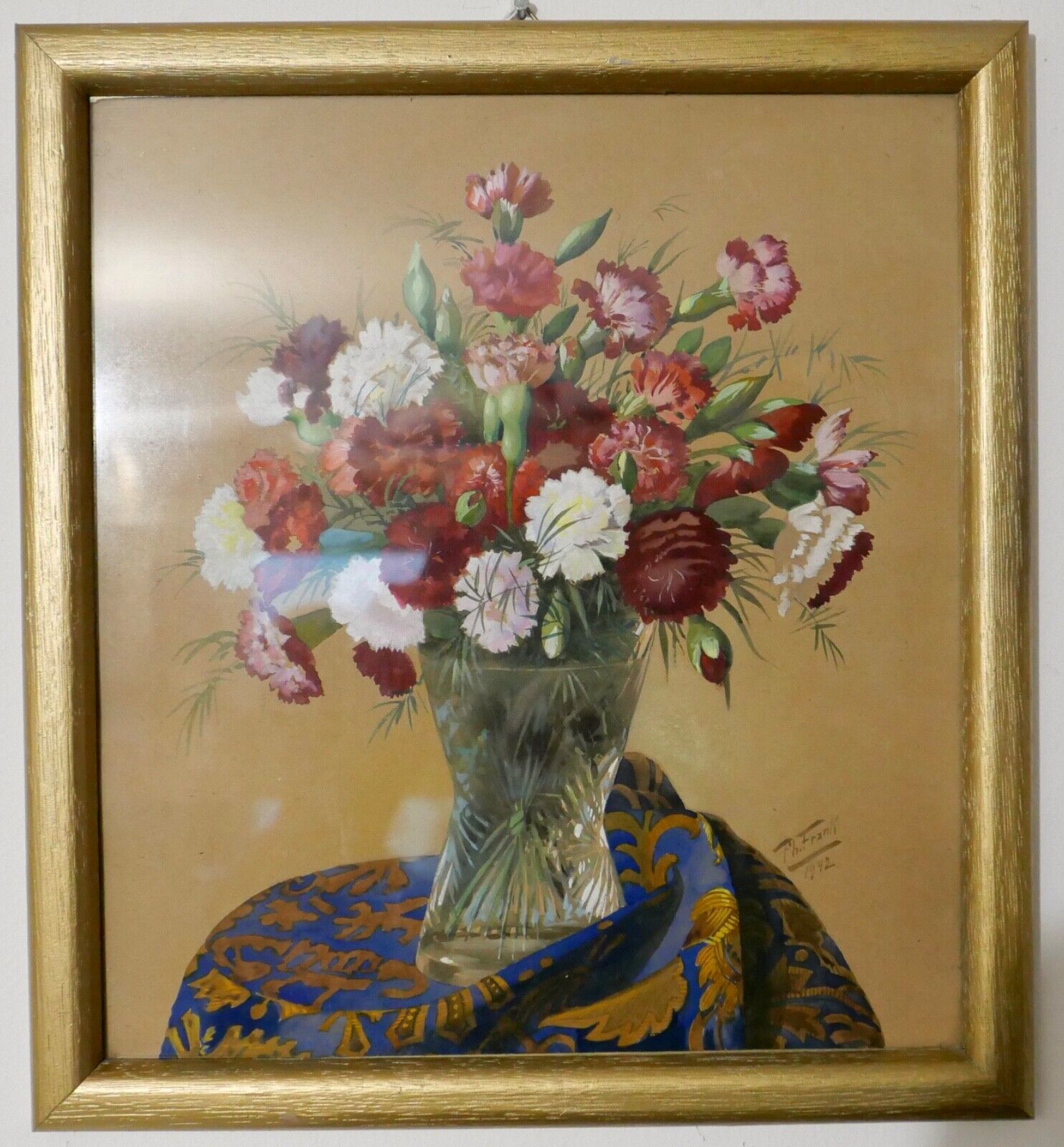 Gemälde Ph. Frank 1942 Stillleben BLUMEN Vase 37x33 cm LANDAU signiert - Antikhandel-Stuttgart