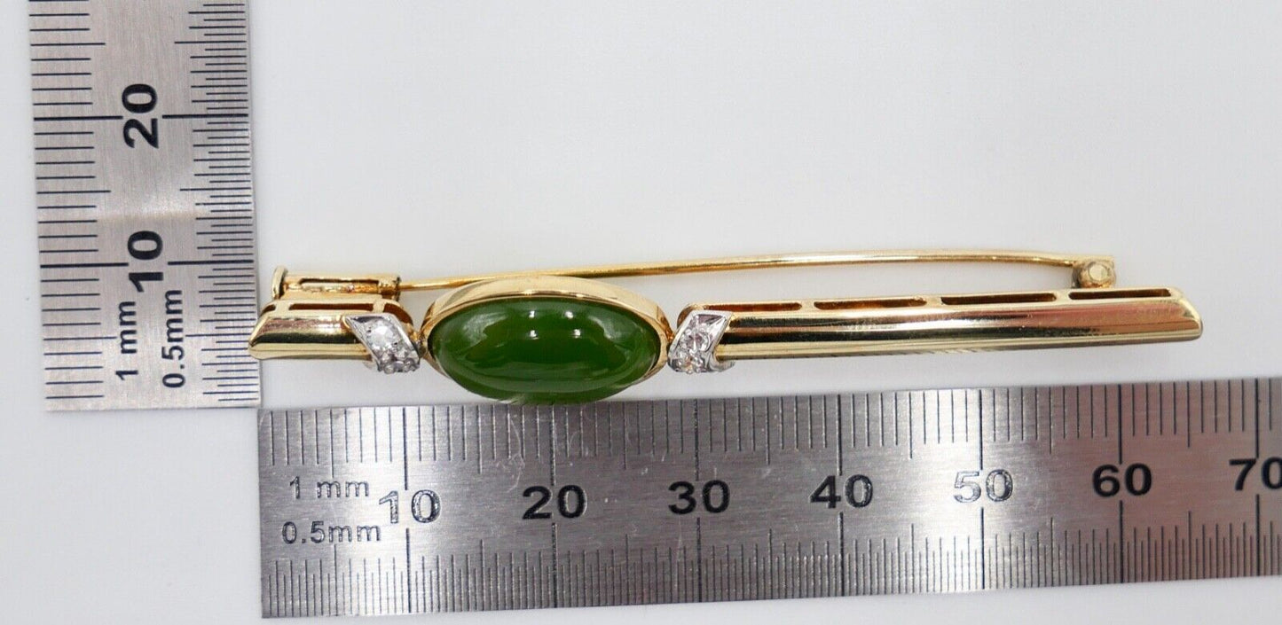 Damen Brosche Nadel 65 mm mit Aventurin Cabochon & Diamanten 585 14K 5,02 Ct - Antikhandel-Stuttgart