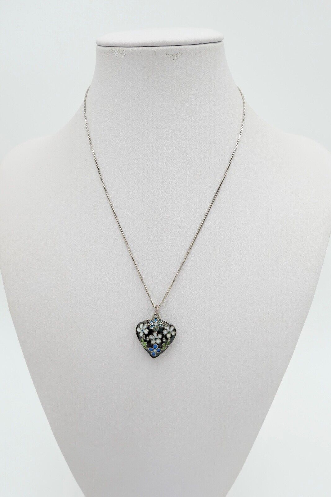 Antiker alter Herz Anhänger mit Emaille Florales Muster Ø 21 mm - Antikhandel-Stuttgart