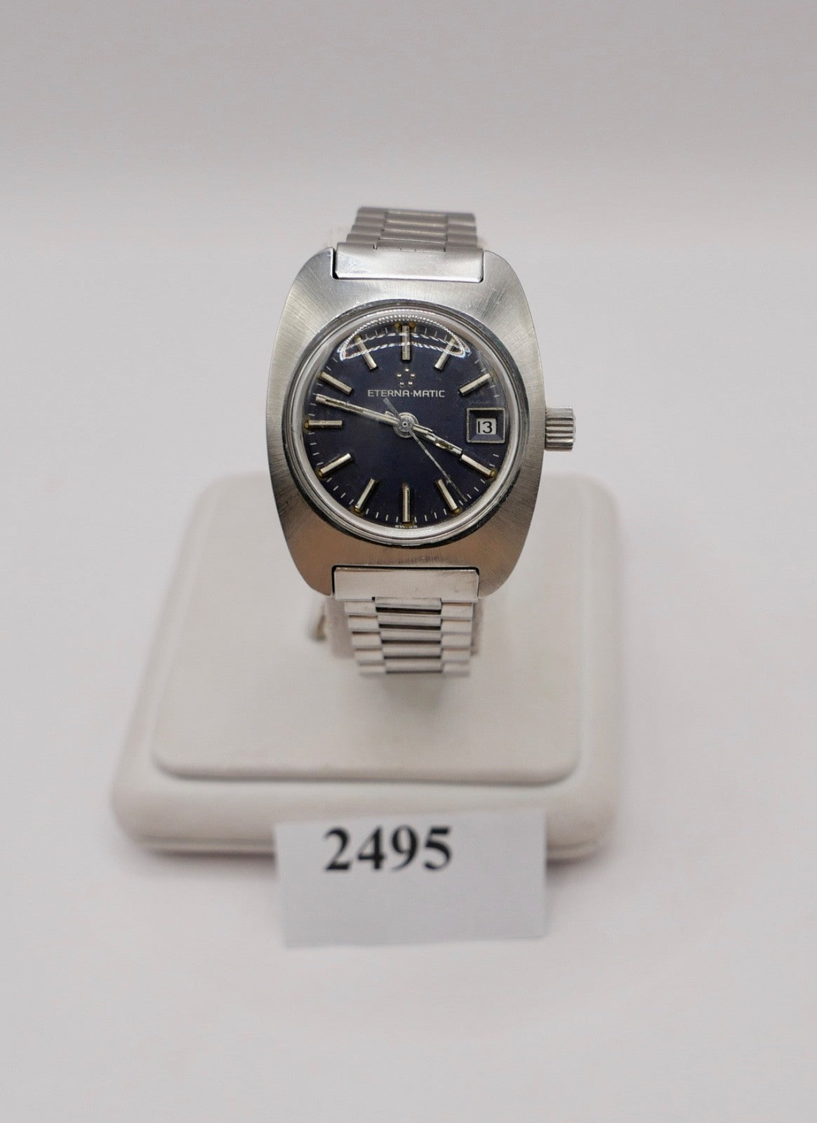 70er Eterna-Matic Damenuhr Automatic Orig Band blaues Zifferblatt 154T Cal 12671