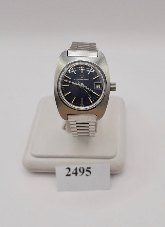 70er Eterna-Matic Damenuhr Automatic Orig Band blaues Zifferblatt 154T Cal 12671