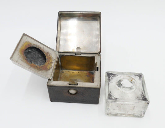 30er 40er Jahre Reise Tintenfass Glas Schreibtischgarnitur - Antikhandel-Stuttgart