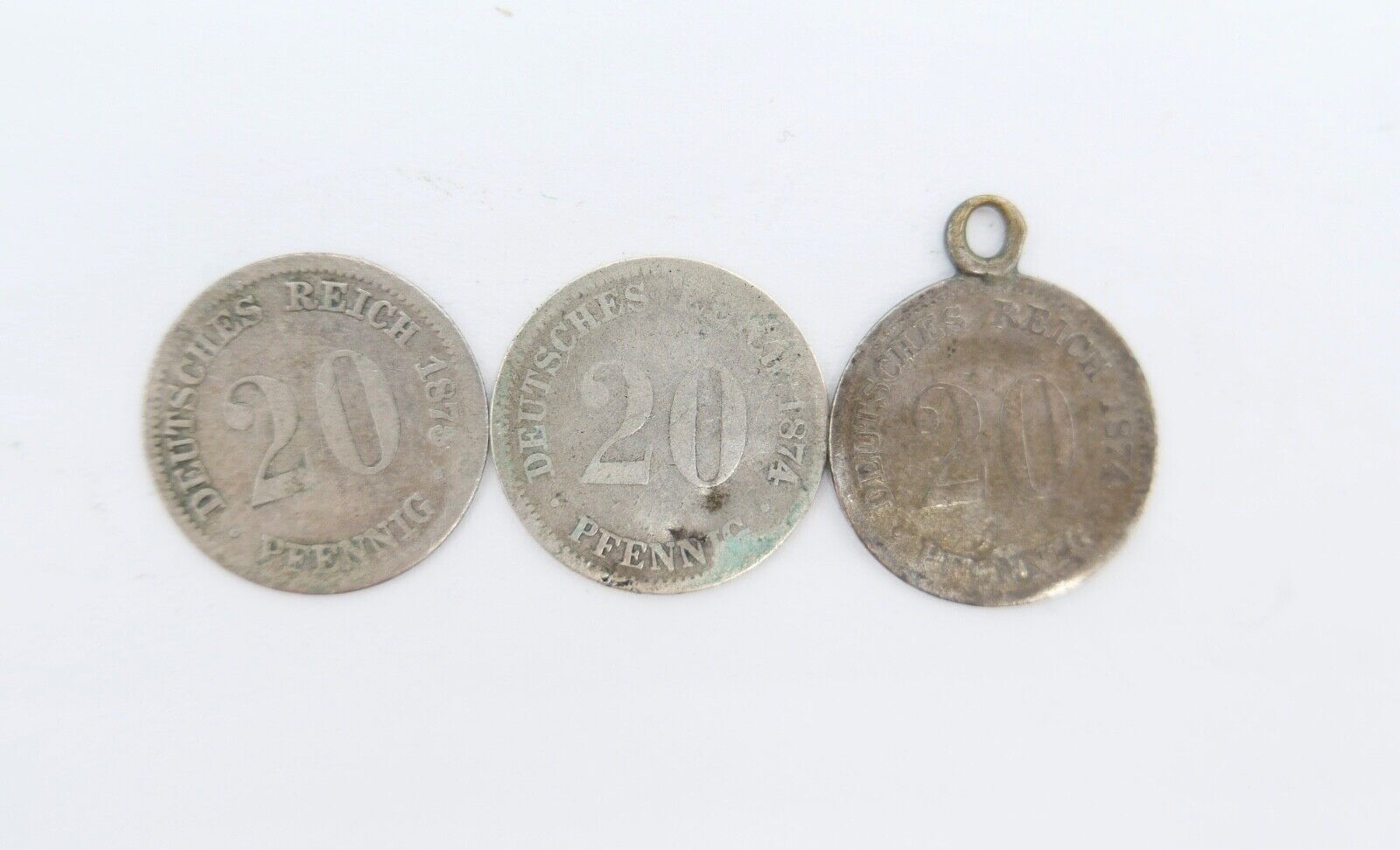 3x 20 Pfennig Kaiserreich 1873 D & 2x 1874 D Jäger J.5 s-ss schön - sehr schön - Antikhandel-Stuttgart