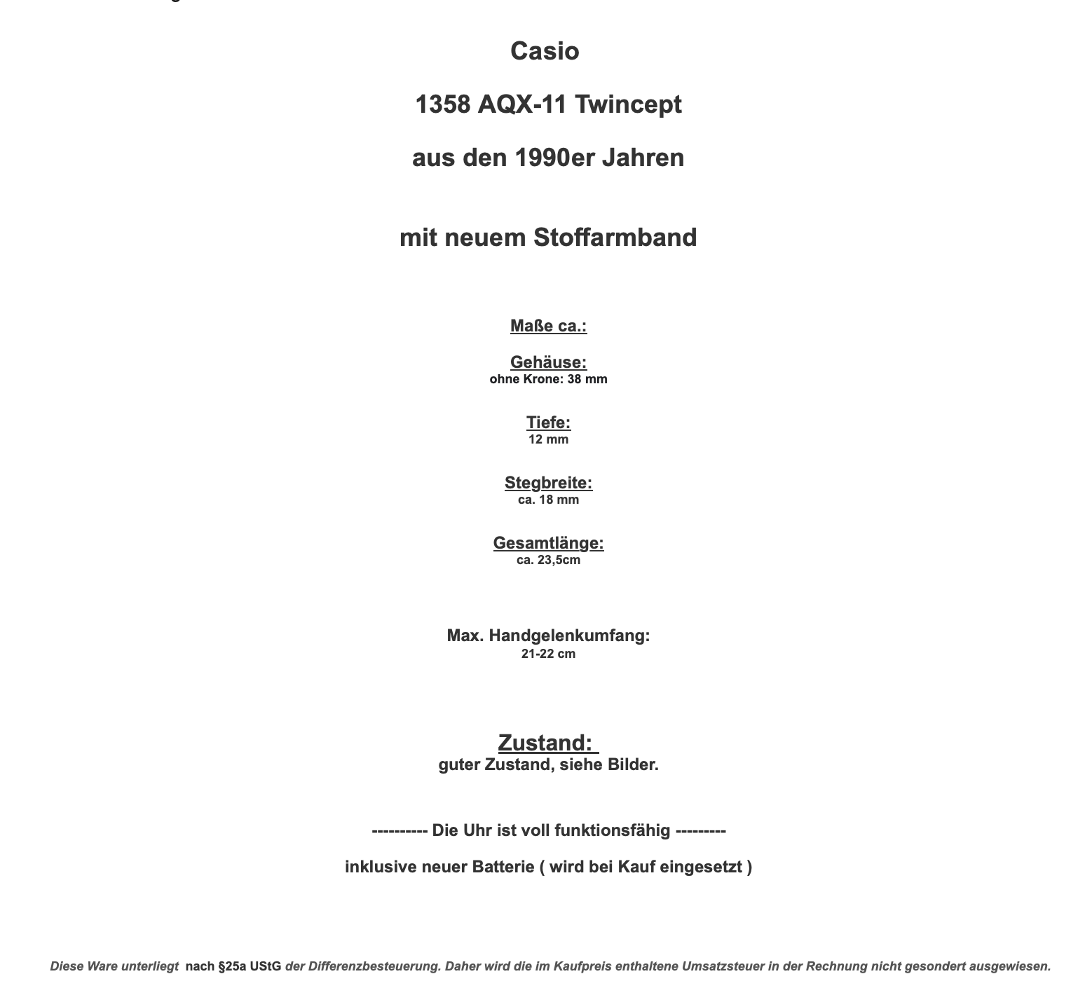 Casio 1358 AQX-11 TWINCEPT Armbanduhr 1990er Jahre Analog & Digital - Antikhandel-Stuttgart