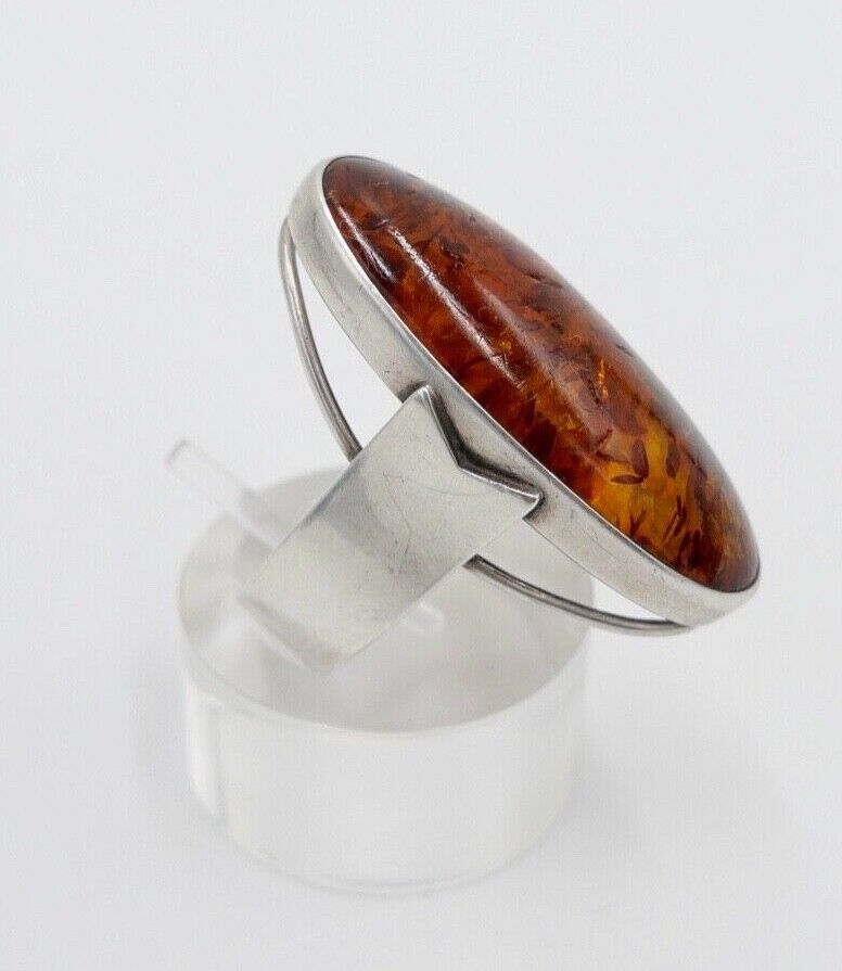 Art Deco FISCHLAND Bernstein Gr. 62 Ring 6,2 gr silber 835 vintage silver - Antikhandel-Stuttgart