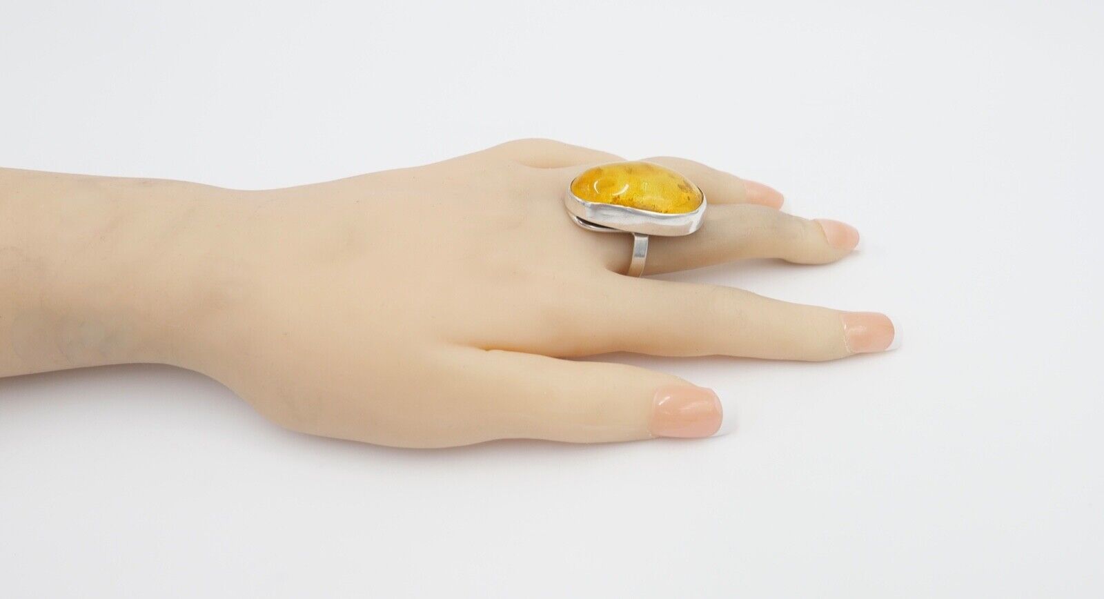 80er Jahre Designer Ring Bernstein Silber 925 Gr. 60 - Antikhandel-Stuttgart